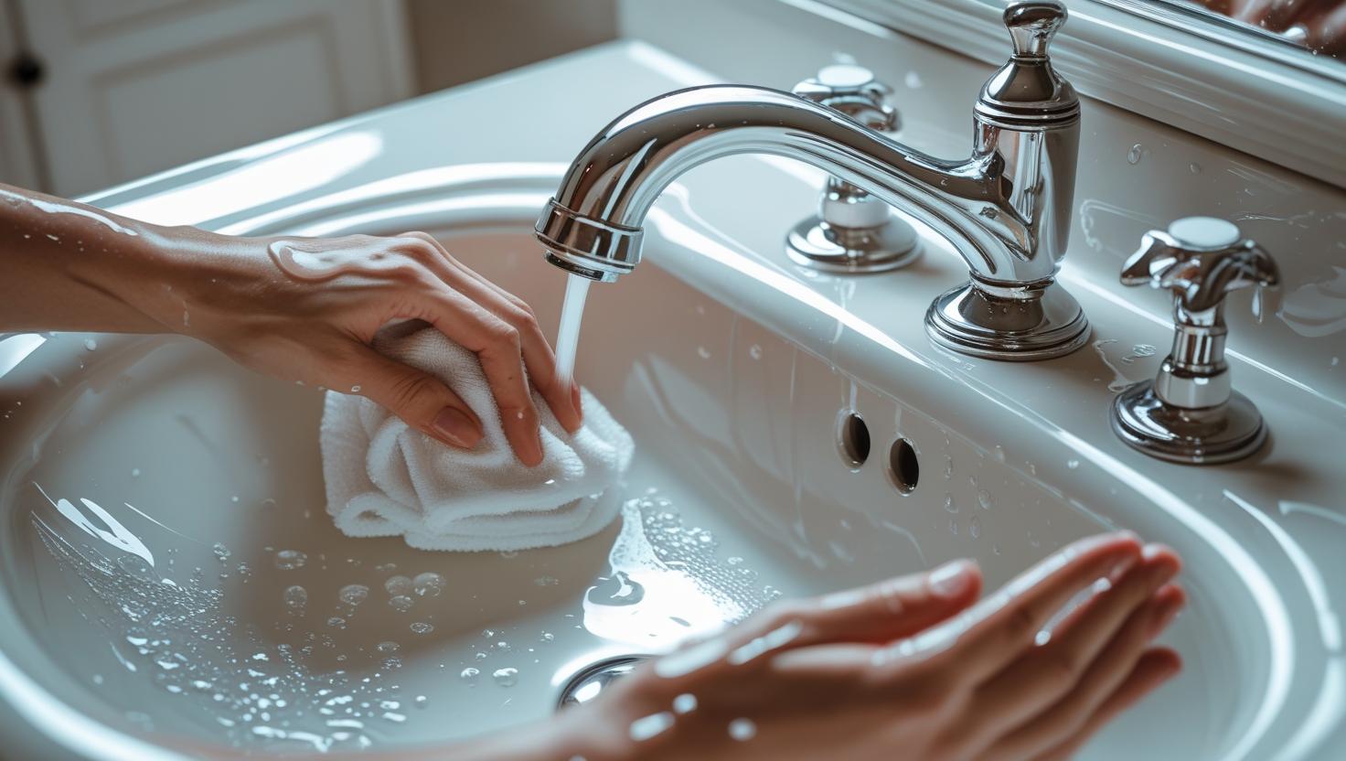 Cleaning a bathroom sink